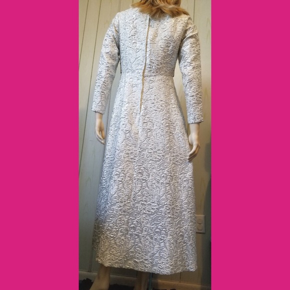 Vintage MOD 60s Ultra Glittery Glam Silver Metallic Lurex Maxi Party Dress - Picture 4 of 11